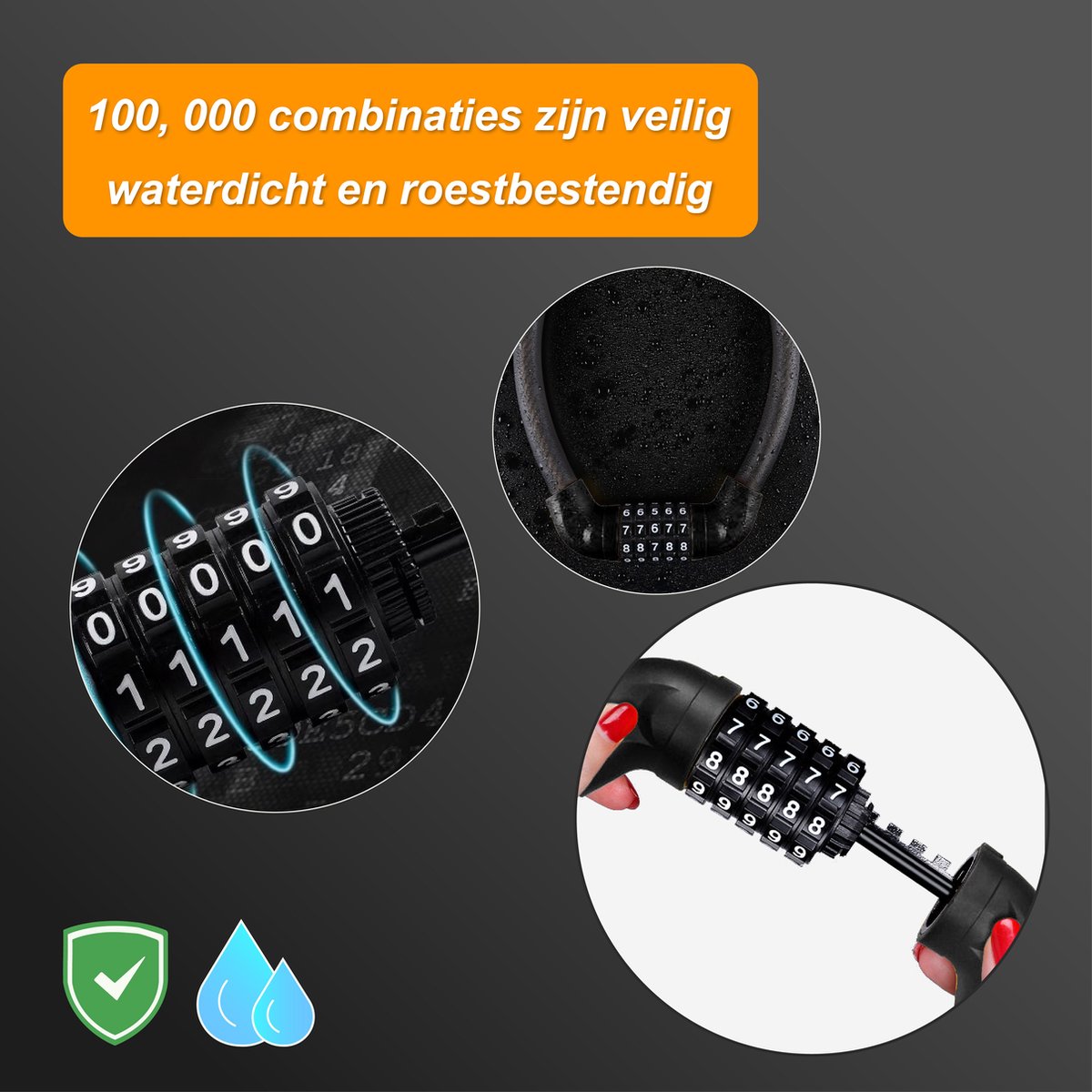 Colorful Sun® Fietsslot met cijferslot - Ø17,2mm / 57 cm - 1 stuk - Kabelslot Fiets - Motorslot - Fietssloten electrische fietsen - Cijferslot - Code Kabelslot - Cijfercombinatieslot - Slot met Code - Zwart – foto 4