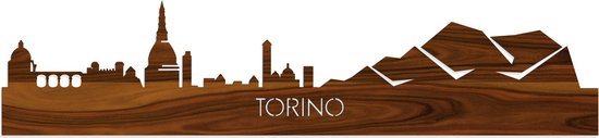 Skyline Torino Palissander hout - 80 cm - Woondecoratie - Wanddecoratie - Meer steden beschikbaar - Woonkamer idee - City Art - Steden kunst - Cadeau voor hem - Cadeau voor haar - Jubileum - Trouwerij - WoodWideCities