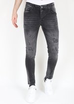 Heren Ripped Biker Jeans met Verfspatten Slim-fit -MM107- Zwart