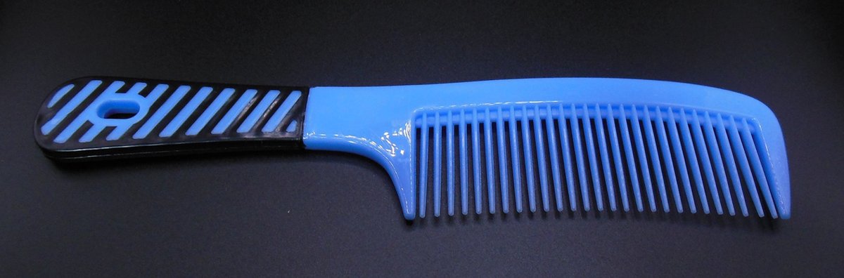 Grote handvat kam neon blauw-zwart