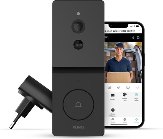 FlinQ Slimme Deurbel Draadloos met Camera 1080P HD Zwart - FlinQ - €69,99