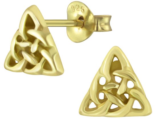 Joy|S - Zilveren Keltische driehoek oorbellen - 7 mm - 14k goudplating