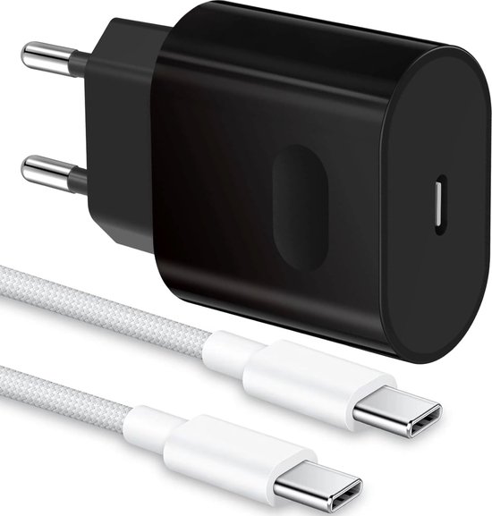 30 Watt Stekker USB C Oplader met Sterke Nylon USB-C Kabel - 1 Meter - 30W - Snellader - Oplaadkabel USBC