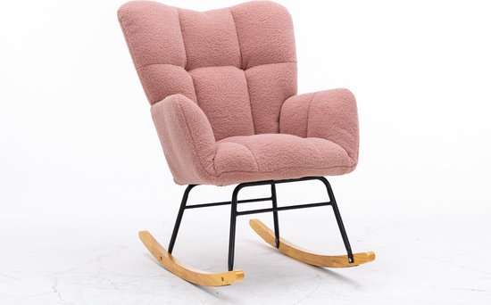 Merax Modern Rocking Chair - Rocking Chair en tissu Teddy - Fauteuil du milieu du siècle - Rose