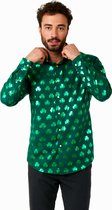 OppoSuits Shiny Shamrock - St. Patrick's Day Overhemd - Glimmend Overhemd - Thema Overhemd - Groen - Maat: XXL