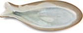 Riviera Maison Serveerschaal Beige en blauw aardewerk in vorm van vis - Lagos Fish ovale schaal voor serveren van hapjes