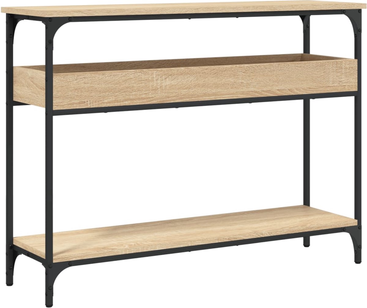 vidaXL Consoletafel - met - plank - Sonoma - eiken - 100x29x75cm - bewerkt - hout Sonoma eiken