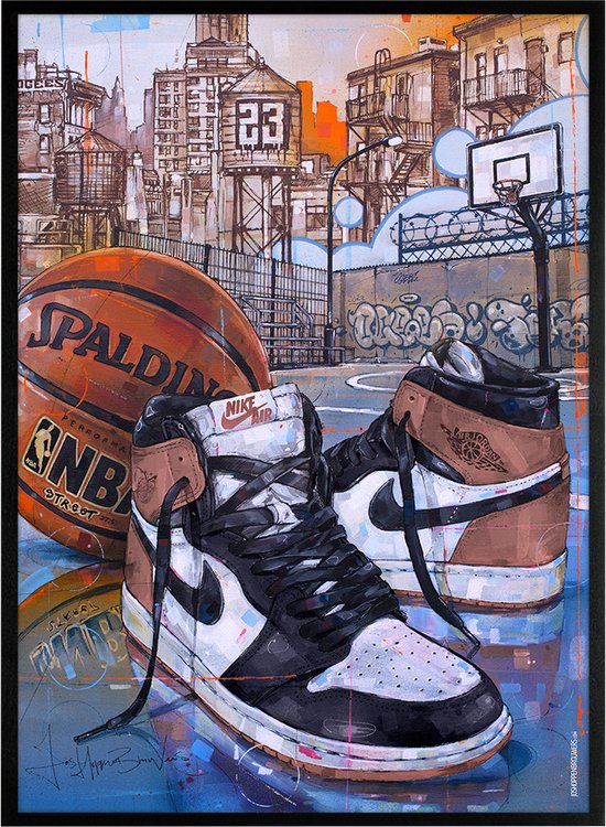 Sneaker print basketball rust pink 51x71 cm *ingelijst & gesigneerd