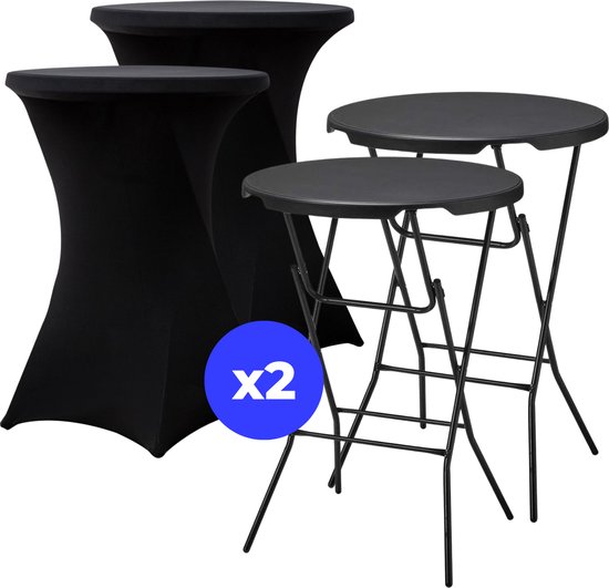 ElixPro 2x Table Debout + 2x Jupe De Table Debout Noire - Table De Fête - Résistante Aux Intempéries Et Robuste - 80x110cm - Pliable - Zwart