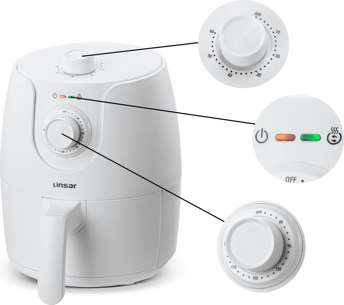 Afbeelding 3 van Linsar - Mini Airfryer - heteluchtfriteuse Met timer, temperatuurregeling en automatische uitschakeling - 1200 watt