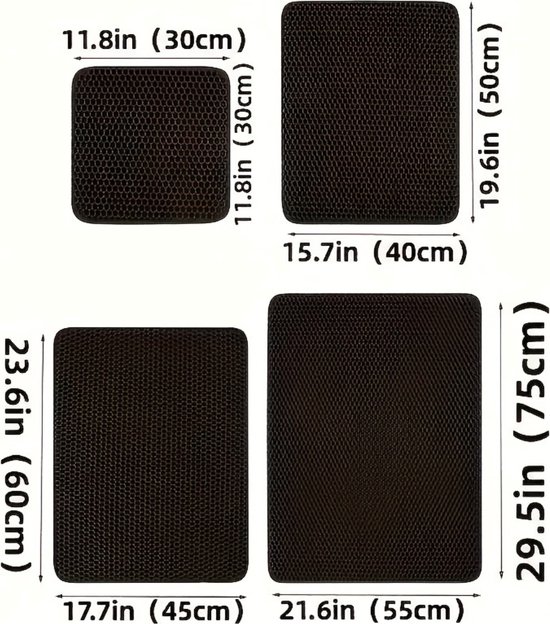 Nivard Tapis de litière pour chat - Tapis Chats - Collecteur de grains - Tapis de nettoyage Bac à litière pour chat - Tapis de sortie de bac à litière - Tapis de bac à litière - Tapis de litière pour Cat - Antidérapant - Zwart - 55x75cm