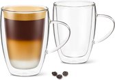 Koffiemokken, set van 2 latte glazen van 12 oz met handvat, dubbelwandige geïsoleerde koppen van helder borosilicaatglas - wijn, theeglazen.