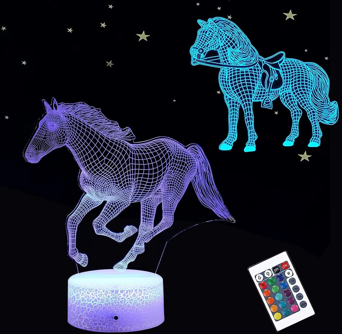 Nachtlamp Paarden - Met Afstandsbediening en Gedetailleerd Paardenontwerp - Verstelbare Verlichting voor een Betoverende Sfeer in Thuis of Kantoor