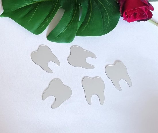 50 stuks DIY tandvorm wandspiegel stickers, tandverzorging gespiegeld tandheelkundige stickers voor tandarts, kliniek, party, decoratie (2,5 cm, zilveren spiegel)