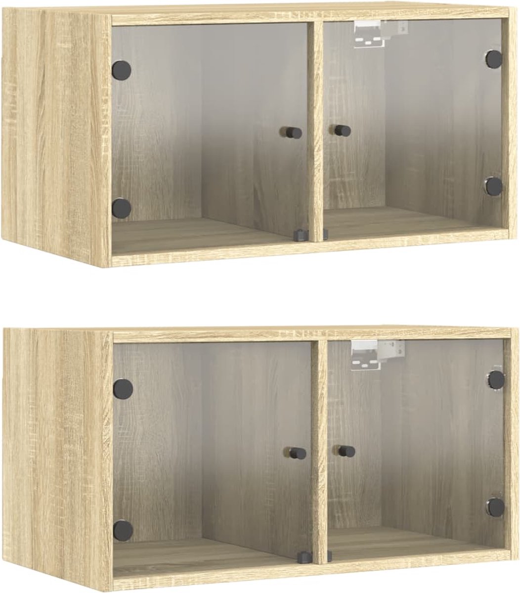 vidaXL Wandkasten - met - glazen - deuren - 2 - st - 68,5x37x35 - cm - sonoma - eiken sonoma eiken