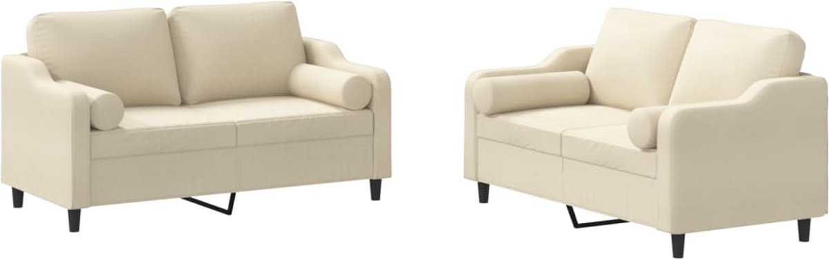 vidaXL - 2-delige - Loungeset - met - kussens - stof - crèmekleurig