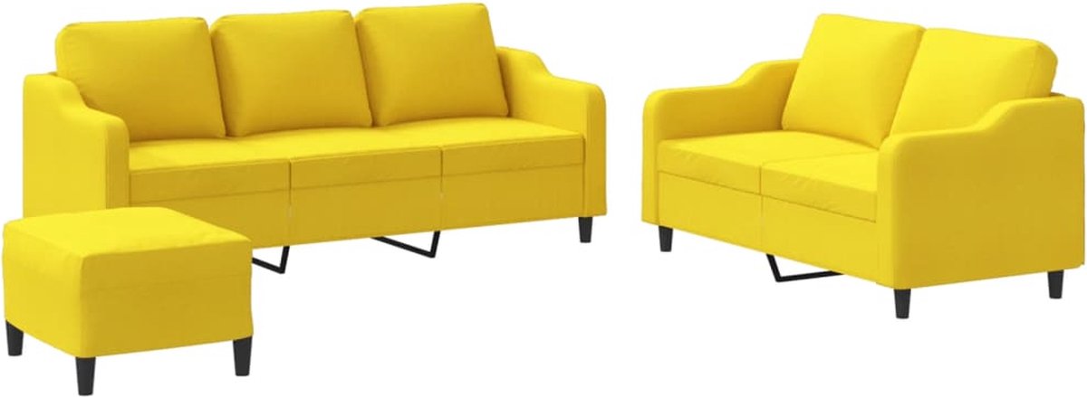 vidaXL - 3-delige - Loungeset - met - kussens - stof - lichtgeel