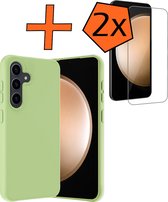 Hoesje Geschikt voor Samsung S23 FE Hoesje Siliconen Cover Case Met 2x Screenprotector - Hoes Geschikt voor Samsung Galaxy S23 FE Hoes Back Case - Groen.