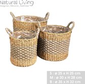 NATURAL LIVING SET VAN 3 POTTEN IN MARIENE ALGEN EN JUTE H25CM/H28CM/H32CM