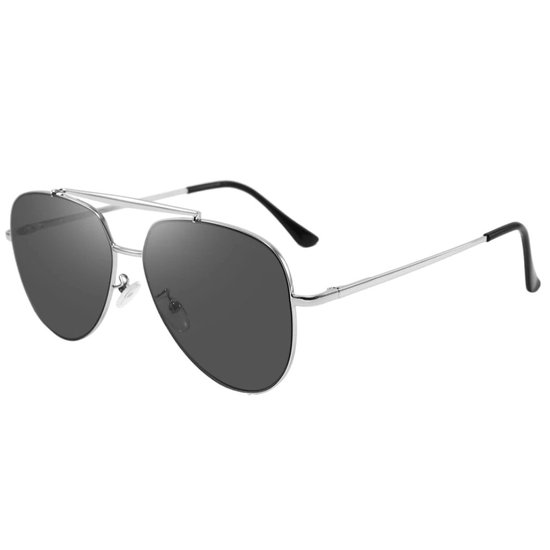Fako Sunglasses® - Pilotenbril Metal - Piloot Zonnebril - Heren Zonnebril - Dames Zonnebril - Model Marc - Zilver - Zwart van Fako Sunglasses® — afbeelding 2