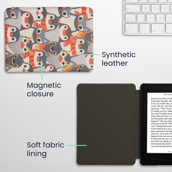 kwmobile e-reader hoesje geschikt voor Amazon Kindle Paperwhite 11. Generation 2021 hoes - E reader flip case met magnetische sluiting - Ereader cover - Pinguïn Ontwerp design in grijs / geel / bruin — afbeelding 3