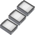 Drie grijze filters met wit plooipapier en een lipje aan de rechterkant, naast elkaar.