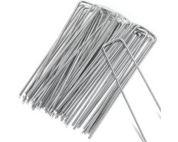 Grondankers 100 Stuks - 15x2.5cm - Roestwerend grondanker gegalvaniseerd staal - Ø2.8mm - Onkruidvlies - voor het bevestigen van worteldoek, tuinvlies, schutting, kunstgras, folies - stabiel U-vormig