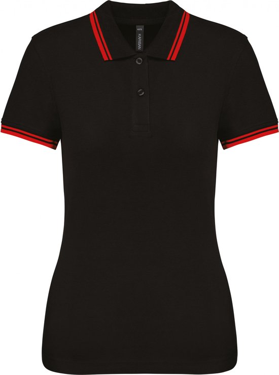 Polo Dames XXL Kariban Kraag met knopen Korte mouw Black / Red 100% Katoen