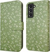 iMoshion Hoesje Geschikt voor Samsung Galaxy S21 FE Hoesje Met Pasjeshouder - iMoshion Design Bookcase smartphone - Groen / Green Flowers