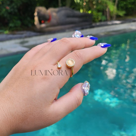 Luminora Opal Ring Goud - Fidget Ring Kattenoog Edelsteen - Anxiety Ring - Stress Ring - Anti Stress Ring - Spinner Ring - Spinning Ring - Draai Ring - Wellness Sieraden - Luminora Wellness Juwelier