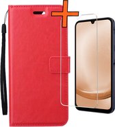 Hoesje Geschikt voor Samsung A25 Hoes Bookcase Flipcase Book Cover Met Screenprotector - Hoes Geschikt voor Samsung Galaxy A25 Hoesje Book Case - Rood