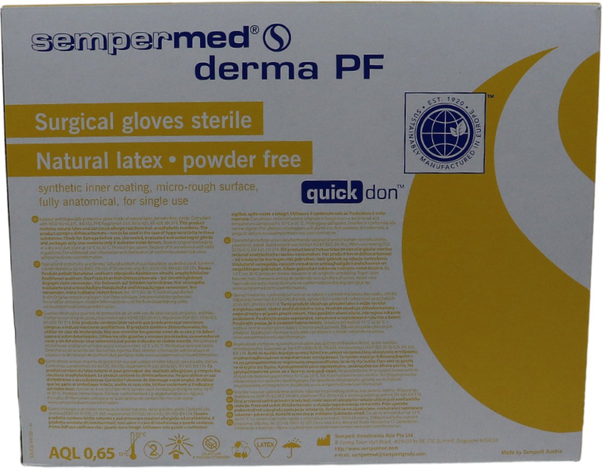 Goedkoopste Sempermed Derma PF latex ongepoederd, steriel, mt 6.0, 50 paar