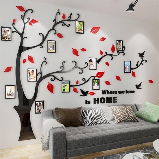 Muursticker boom 3D DIY muursticker met fotolijst fotoboom muursticker wanddecoratie voor thuis kinderkamer woonkamer slaapkamer, rood