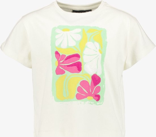 TwoDay meisjes T-shirt met geborduurde bloemen - Wit - Maat 146/152