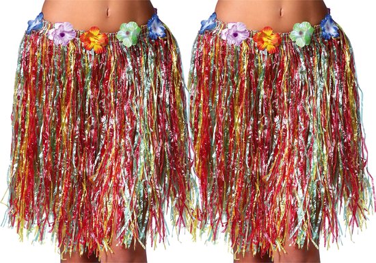 Toppers in concert - Fiestas Guirca Hawaii verkleed rokje - 2x - voor volwassenen - multicolour - 50 cm - hoela rok