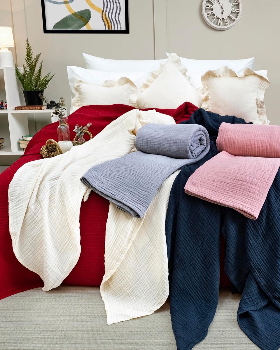 Lanqinglv Musselin Knuffeldeken 150 x 200 cm, katoenen deken, 4-laags mousseline zomerdeken, grijs, sprei, Oeko-Tex gecertificeerd, woondeken voor bank en bank, bedsprei, katoenen deken