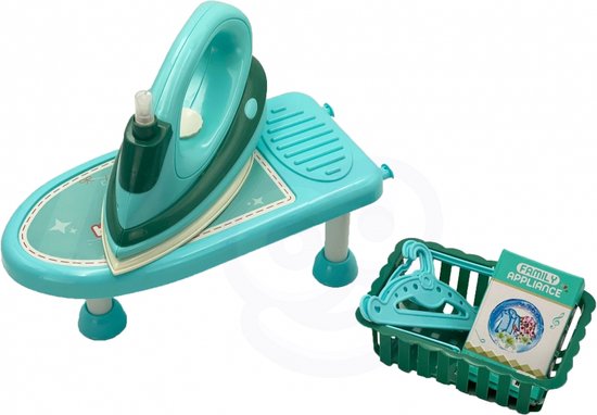 Playos® - Strijkijzer met Strijkplank - Wasmand - Blauw - Rollenspel Speelgoed - Educatief Speelgoed - Huishouden - Playos
