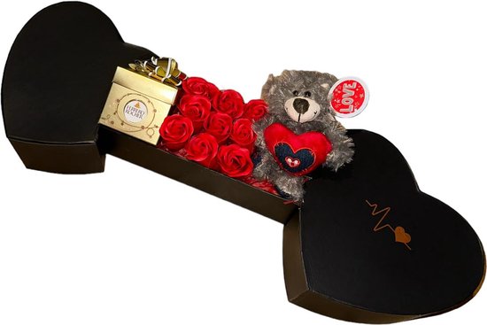 Valentijn geschenk cadeau - Giftpack - Chocolade Geschenk - Ferrero Rocher - Teddybeer - Valentijnsdag - Valentijncadeautje voor haar - Love Liefde Uniek - Cadeau voor hem of haar