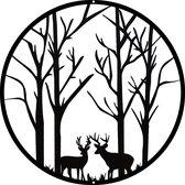 30 cm zwarte metalen wandkunst (elanden en boom), metalen wanddecoratie voor binnen en buiten tuinhekdecoratie (11,8 inch, elanden 3)
