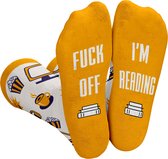 Chaussettes drôles Cadeau Bookworm - Chaussettes taille unique avec texte - JE LIS - Cadeaux drôles pour hommes et femmes - Boeken Happy Socks - Cadeau d'anniversaire femme - Cadeau homme, père, papa, mère, Maman, petite amie, sœur, grand-mère