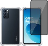 Hoesje + Privé Screenprotector geschikt voor OPPO Reno 6 – Privacy Tempered Glass - Case Transparant
