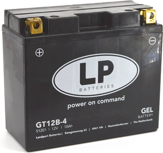 Motoraccu 12V 10Ah GEL GT12B-4 onderhoudsvrije motorfiets accu 151x70x130 mm 150A CCA kantelbaar