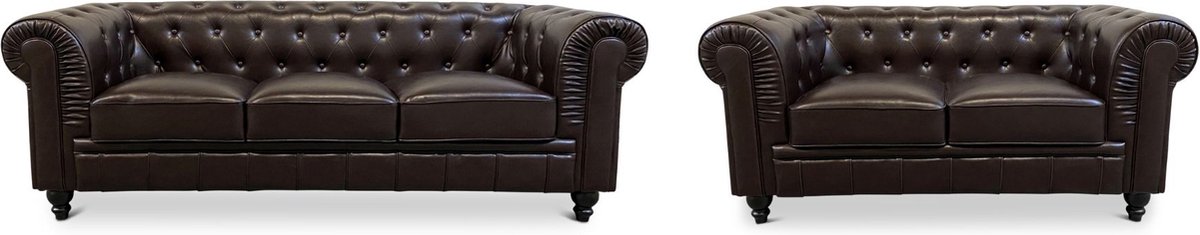 Chesterfield Banken Set - 2 & 3 Zits - Mokka Bruin - Design