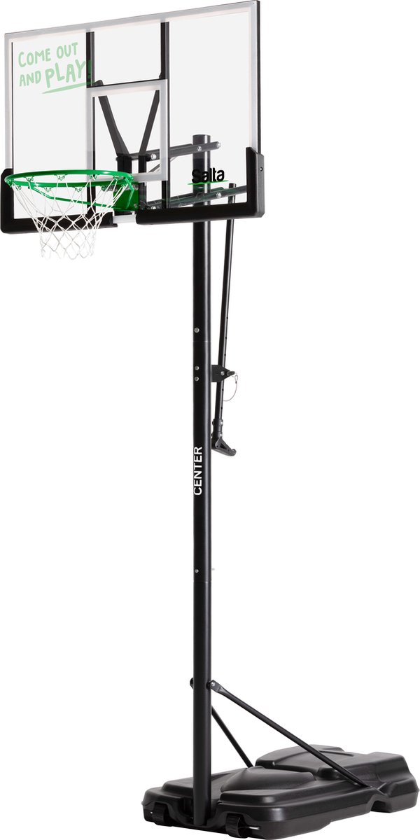 Salta Center – Basketbalpaal voor kinderen en volwassenen – Verstelbare hoogte 230 - 305 cm – Verrijdbaar basketbalstandaard met dunkring – Zwart