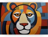 Leeuw - Kleurrijk schilderij - Schilderij op canvas leeuw - Muurdecoratie modern - Canvas schilderijen woonkamer - Muurdecoratie slaapkamer - 60 x 40 cm 18mm