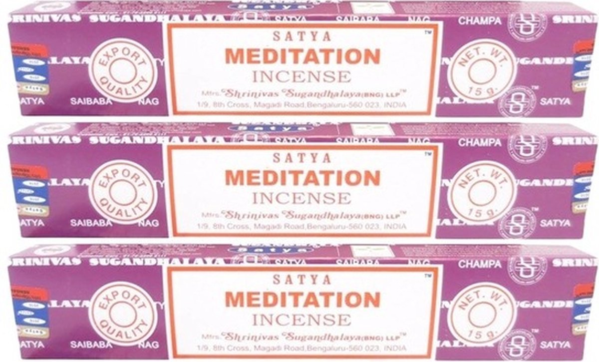 Satya Nag Champa wierook - Meditation - 3x pakje van 12 stuks - 15 gram Multi