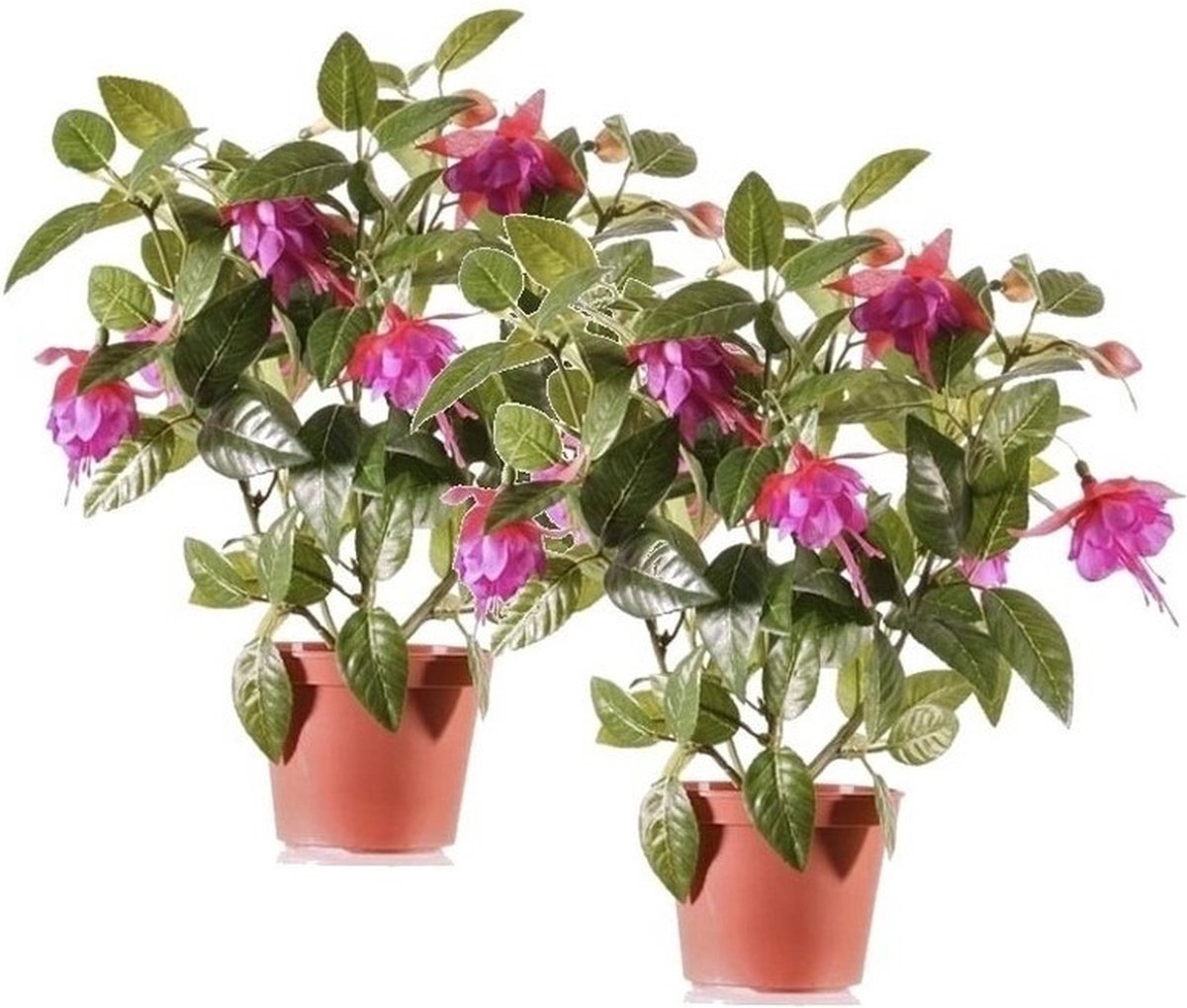 Bellatio flowers & plants kunstplant met bloemen - 2x - fuchsia roze - 30 cm - binnen