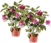 2x Fuchsia kunstplant donkerroze bloemen in pot 30 cm - Kunstplanten/Nepplanten