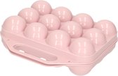 Plasticforte Eierdoos - koelkast organizer eierhouder - 12 eieren - licht roze - kunststof - 20 x 19 cm