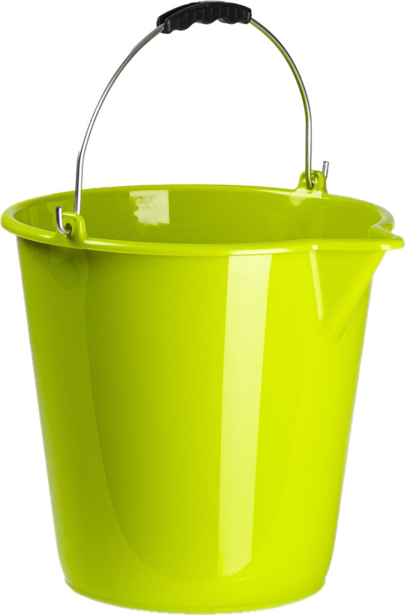 Goedkoopste Plasticforte Emmer - Set van 2x stuks - met schenktuit - 12L - lime groen - schoonmaakemmer
